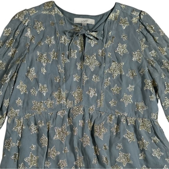 Loft Tiered Ruffle Dress Grey & Gold Size Large - Picture 11 of 11